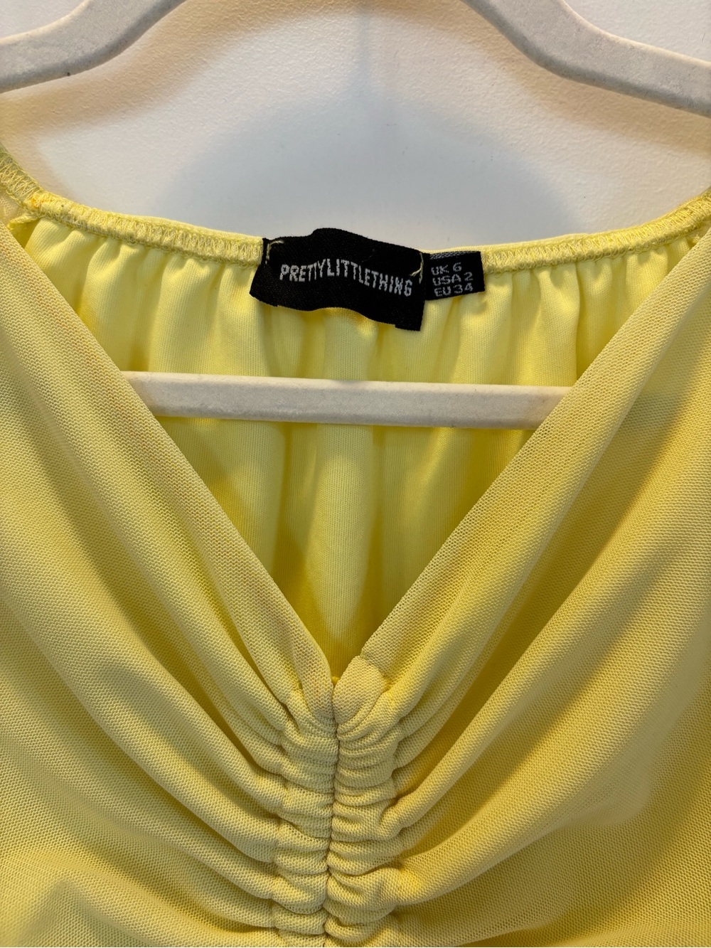 PrettyLittleThing Lemon Yellow Ruched Front Mini Dress - Picture 3 of 4